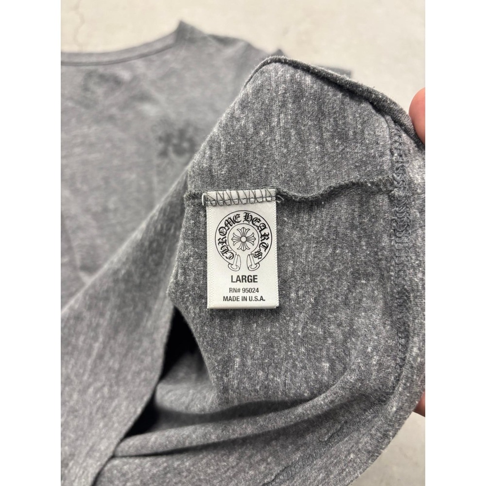 Chrome Hearts Heather Grey V-Neck T-Shirt Horseshoe Cross Logo Large Made in USA - Picture 6 of 13